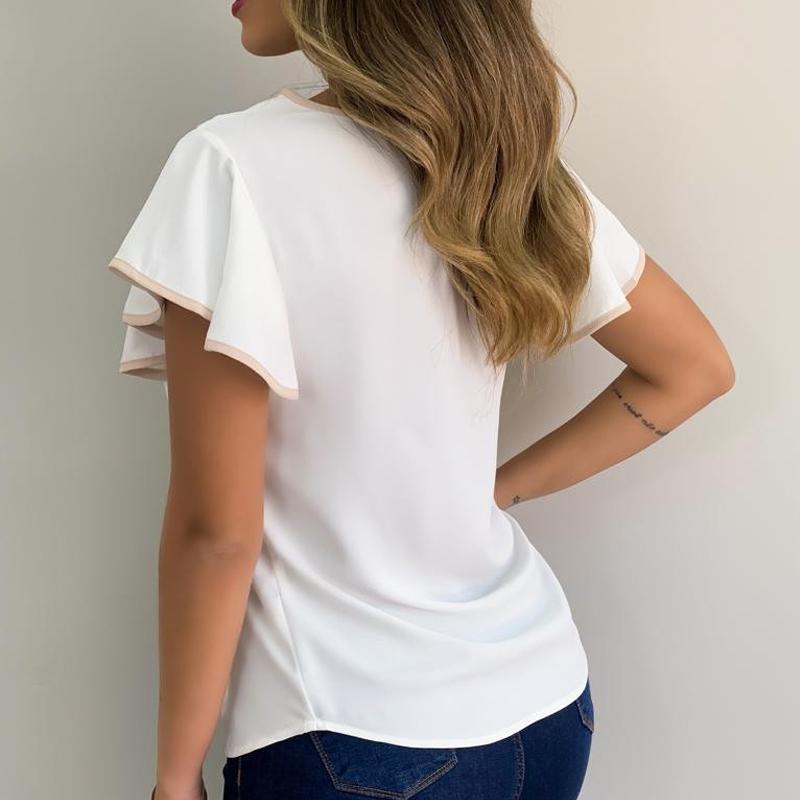 Women’s Cutout Ruffle Sleeve Contrast T-Shirt